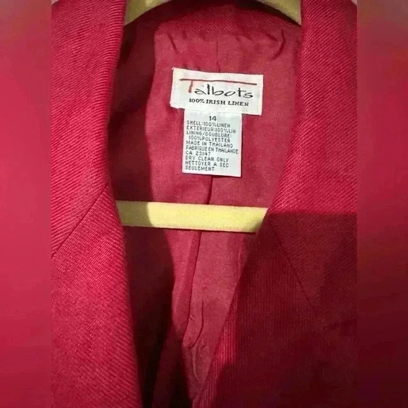 Talbots 100% Linen Plus Womens Blazer Size 14 Butgundy Jacket Classic - Picture 4 of 4